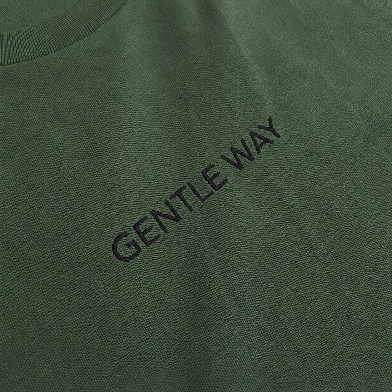 'Gentle Way' Embroidered T-shirt - Military Green & Black