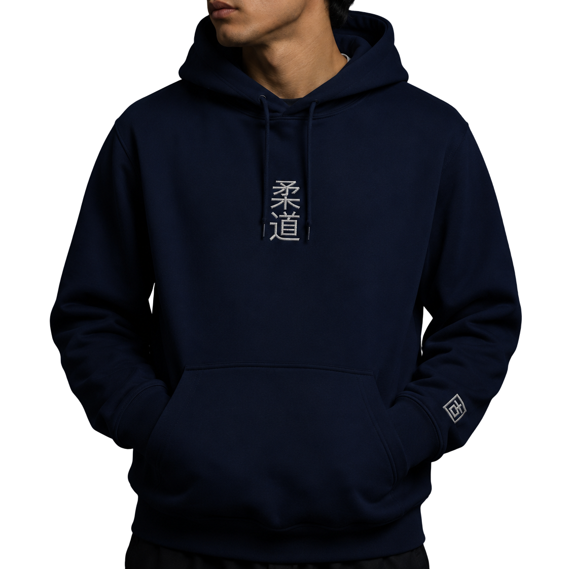 'Kanji' Embroidered Hoodie - Navy & White