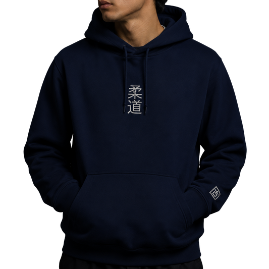 'Kanji' Embroidered Hoodie - Navy & White