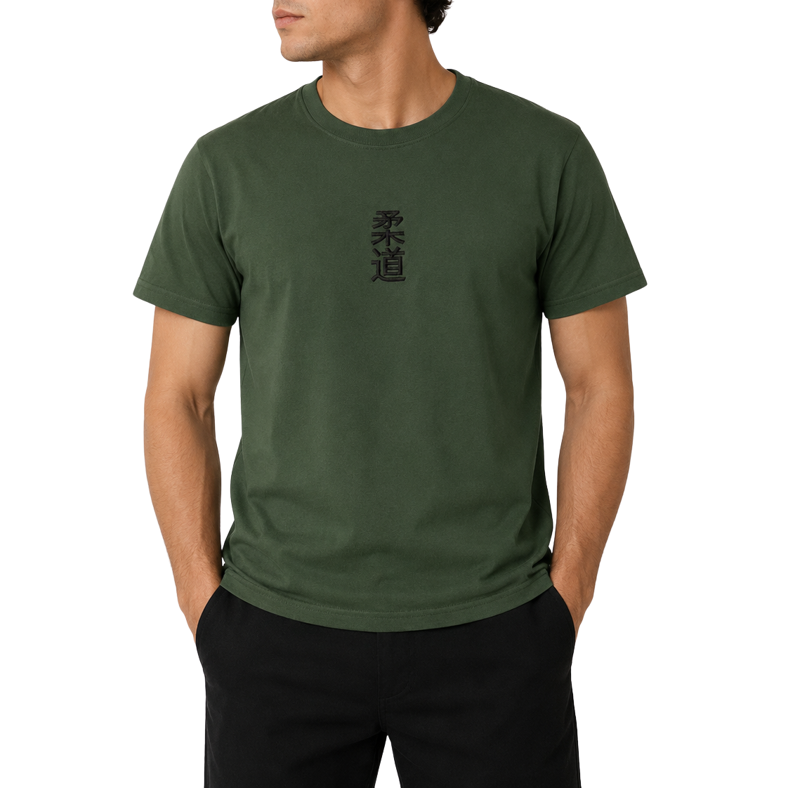 'Kanji' Embroidered T-shirt - Military Green & Black