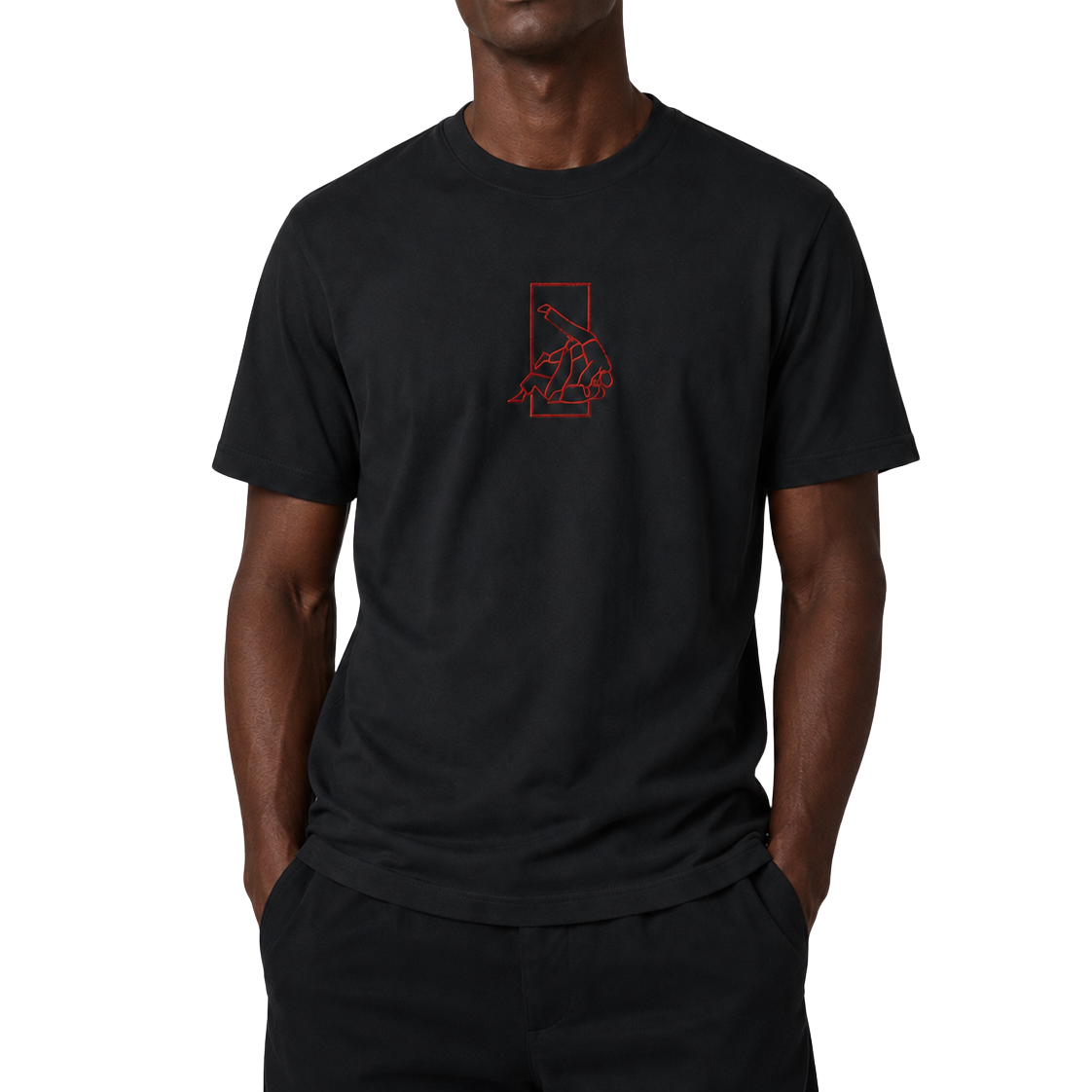 'Sutemi' Embroidered T-shirt - Black & Red