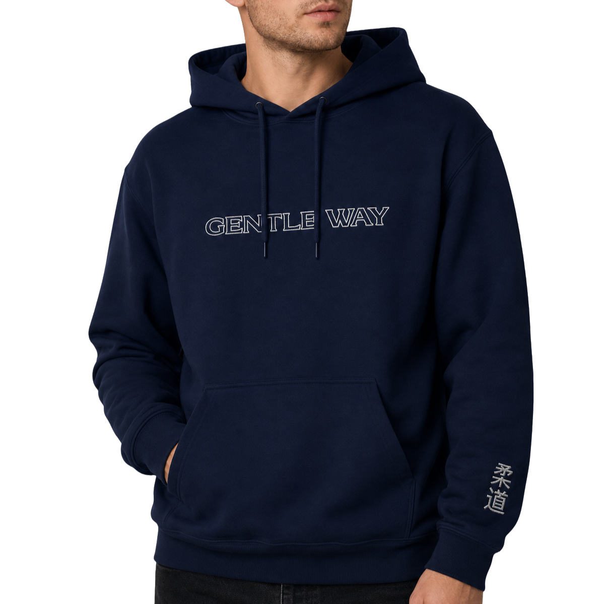 'Gentle Way' Embroidered Hoodie - Navy & White