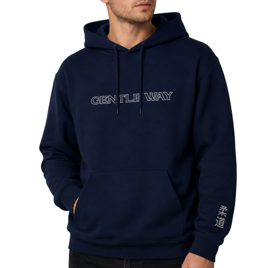 'Gentle Way' Embroidered Hoodie - Navy & White