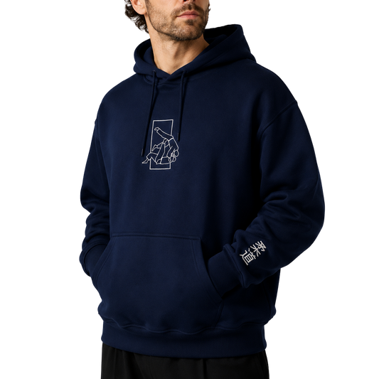 'Sutemi' Embroidered Hoodie - Navy & White