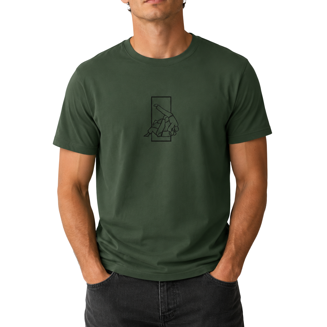 'Sutemi' Embroidered T-shirt - Military Green & Black