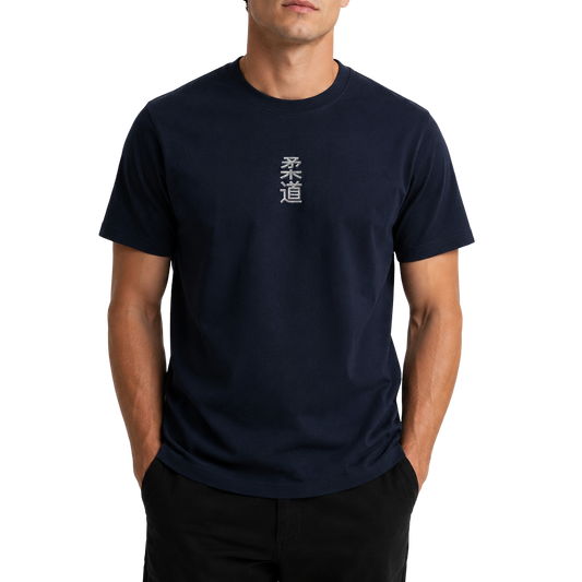 'Kanji' Embroidered T-shirt - Navy & White