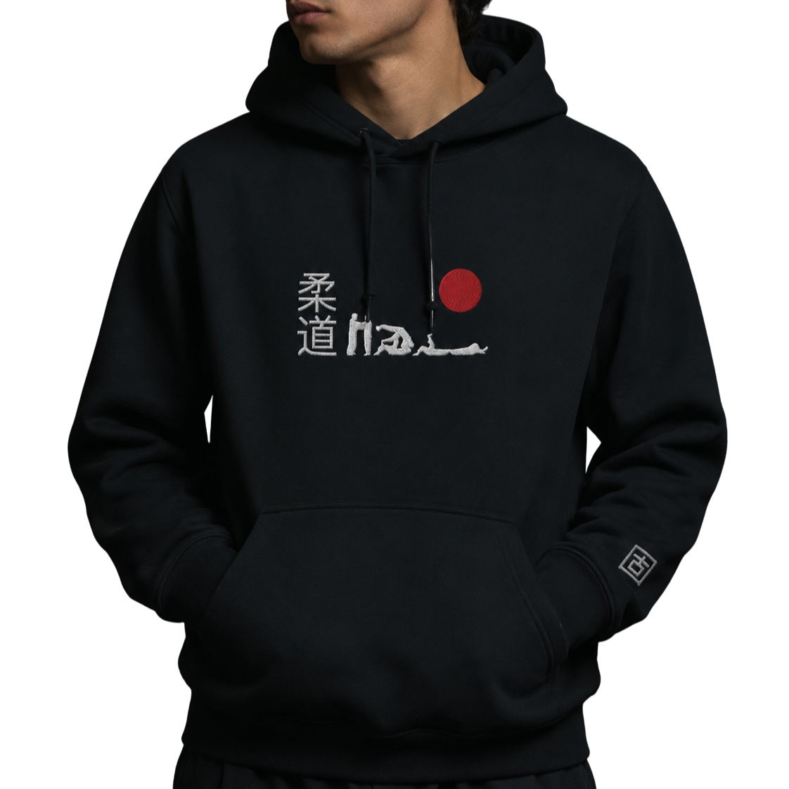 'Hajime' Embroidered Hoodie - Black & White/Red