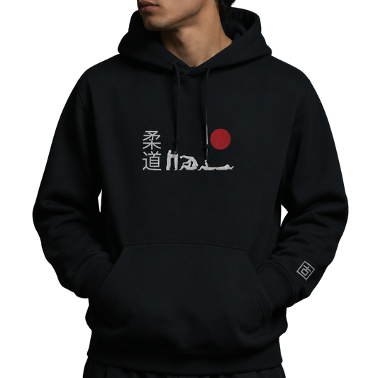 'Hajime' Embroidered Hoodie - Black & White/Red