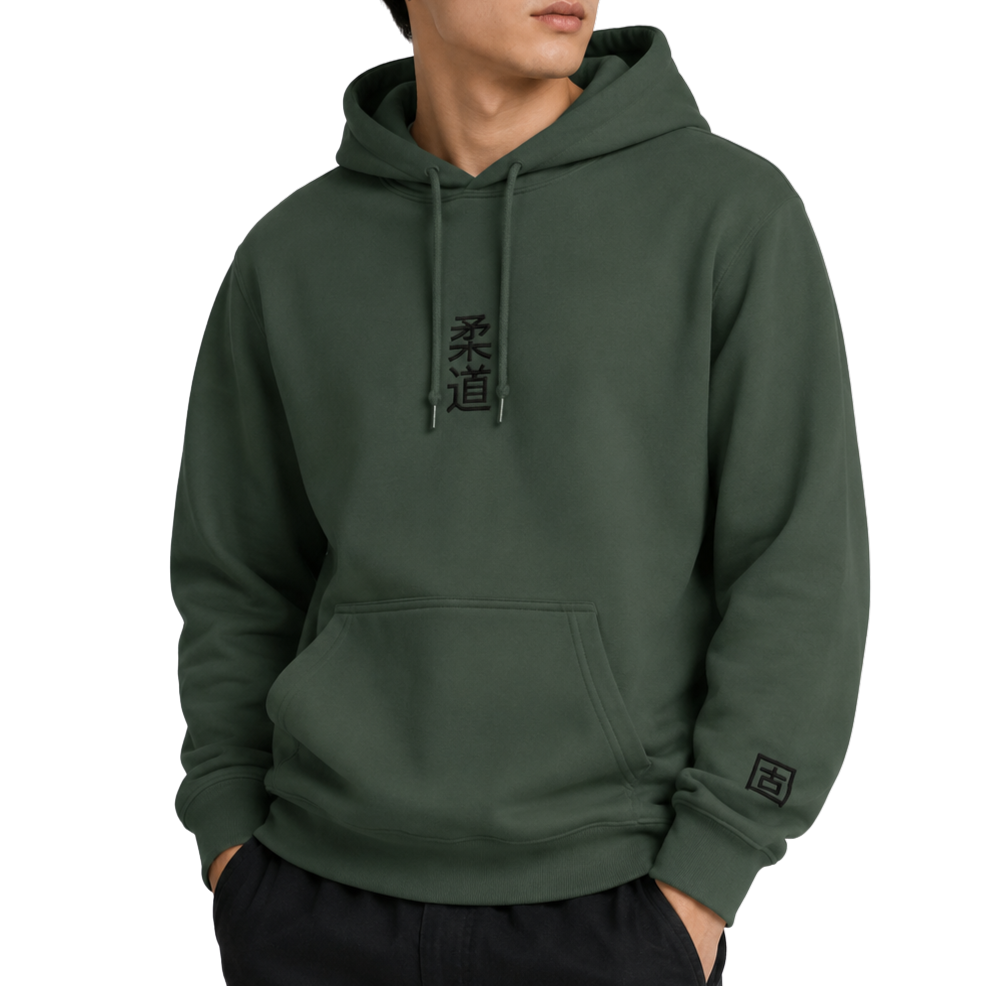 'Kanji' Embroidered Hoodie - Military Green & Black