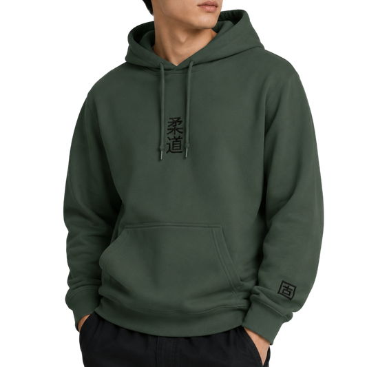 'Kanji' Embroidered Hoodie - Military Green & Black