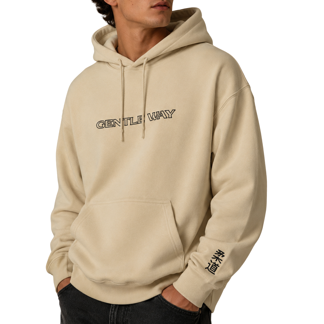 'Gentle Way' Embroidered Hoodie - Sand & Black