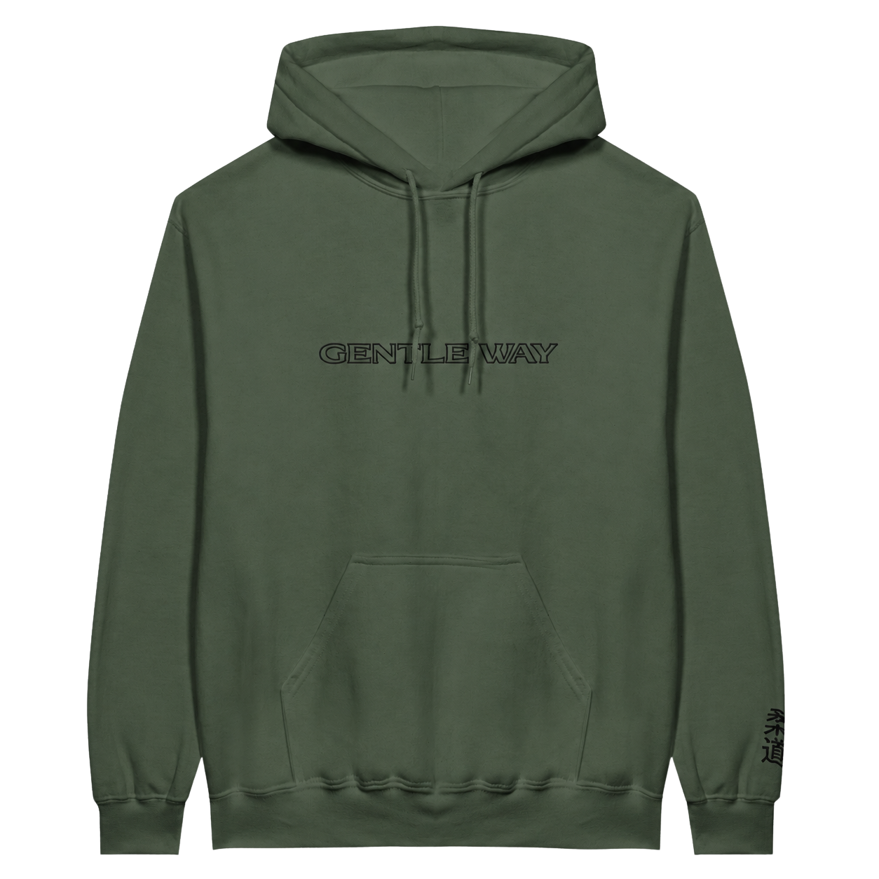 'Gentle Way' Embroidered Hoodie - Military Green & Black