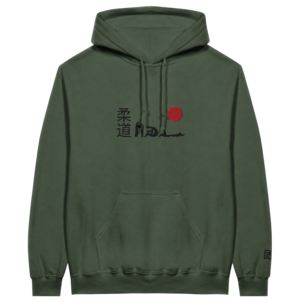 'Hajime' Embroidered Hoodie - Military Green & Black