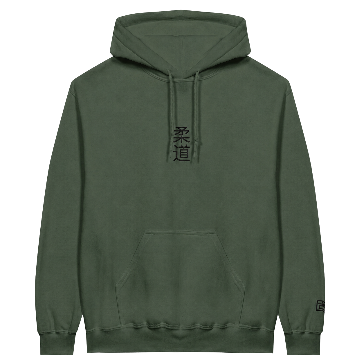 'Kanji' Embroidered Hoodie - Military Green & Black