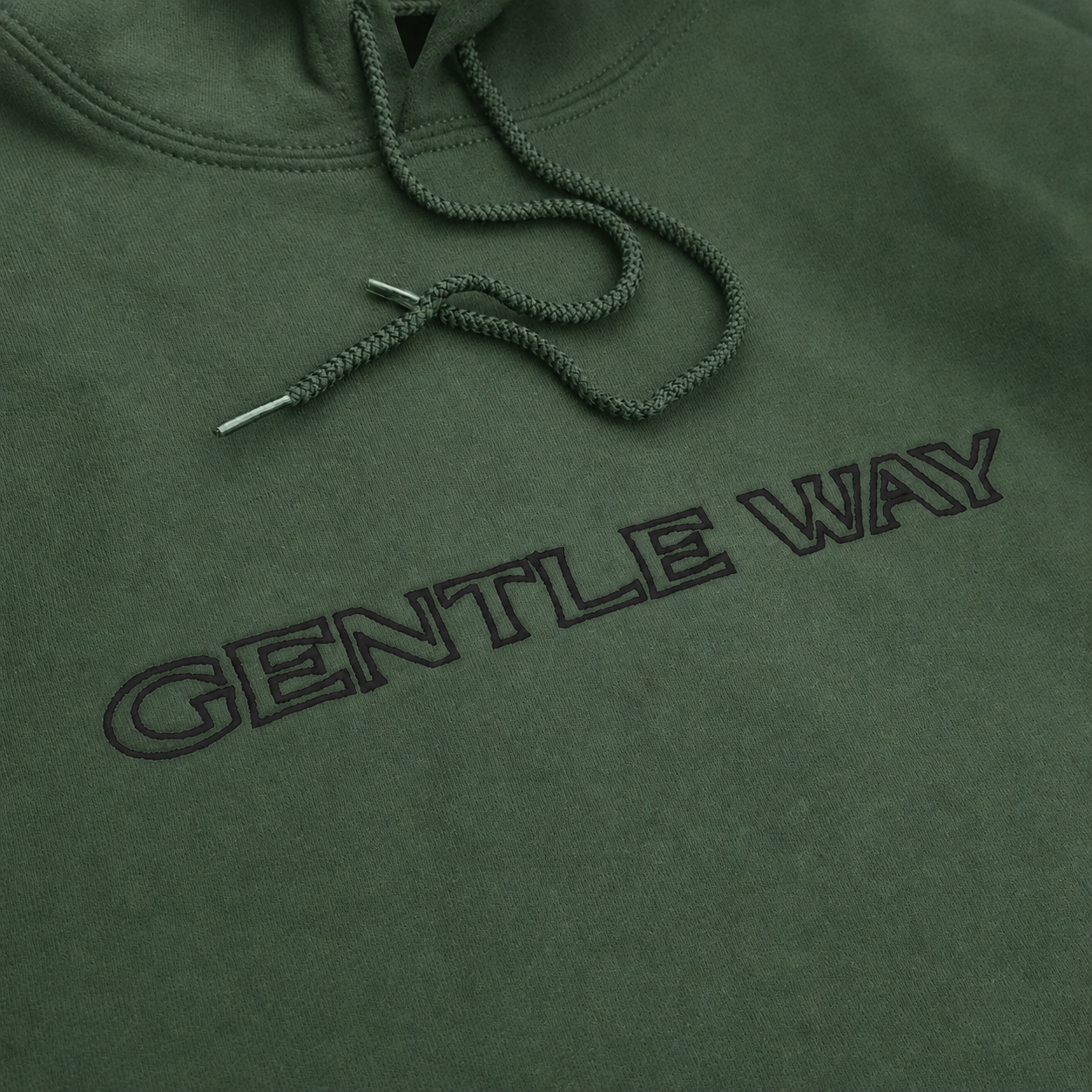 'Gentle Way' Embroidered Hoodie - Military Green & Black