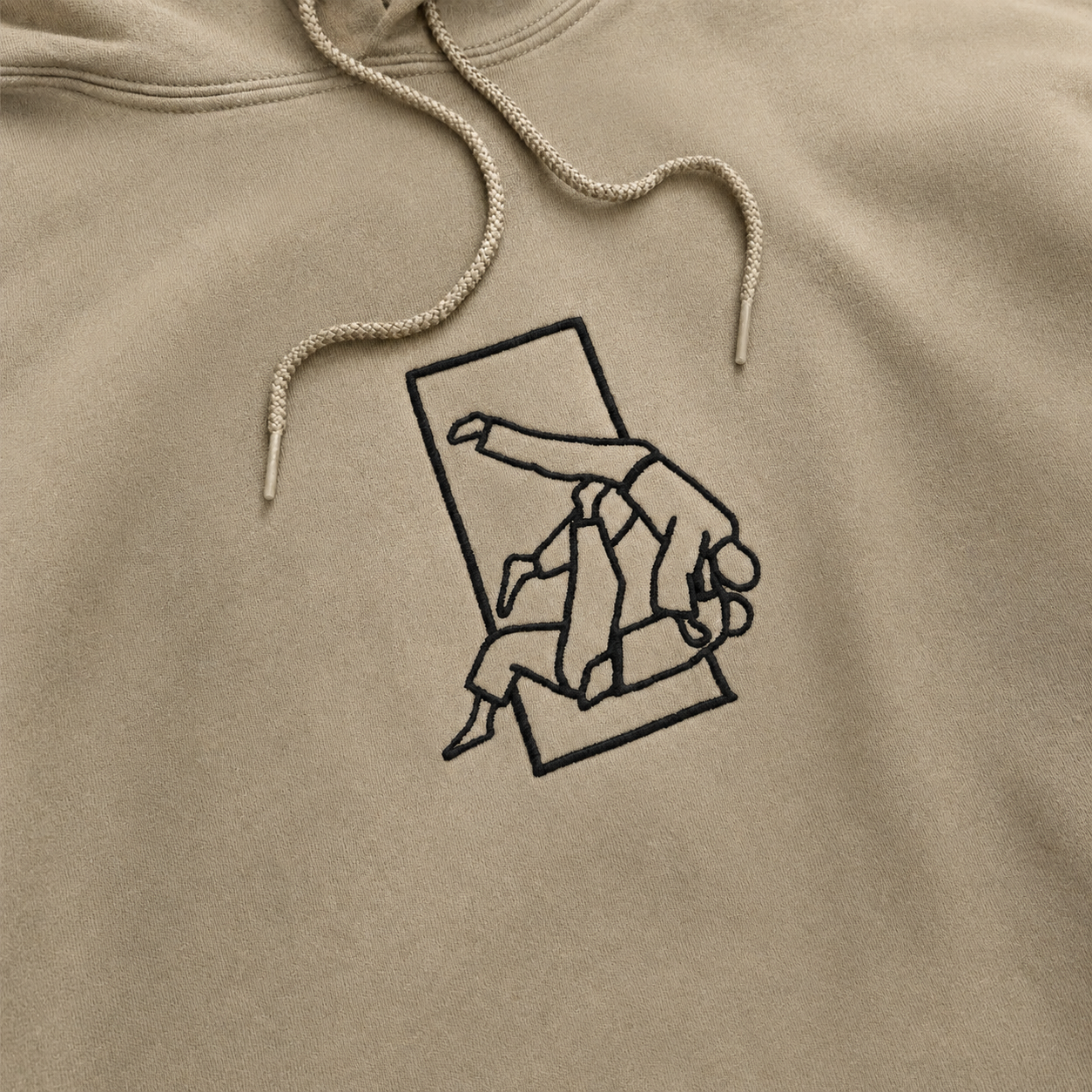 'Sutemi' Embroidered Hoodie - Sand & Black