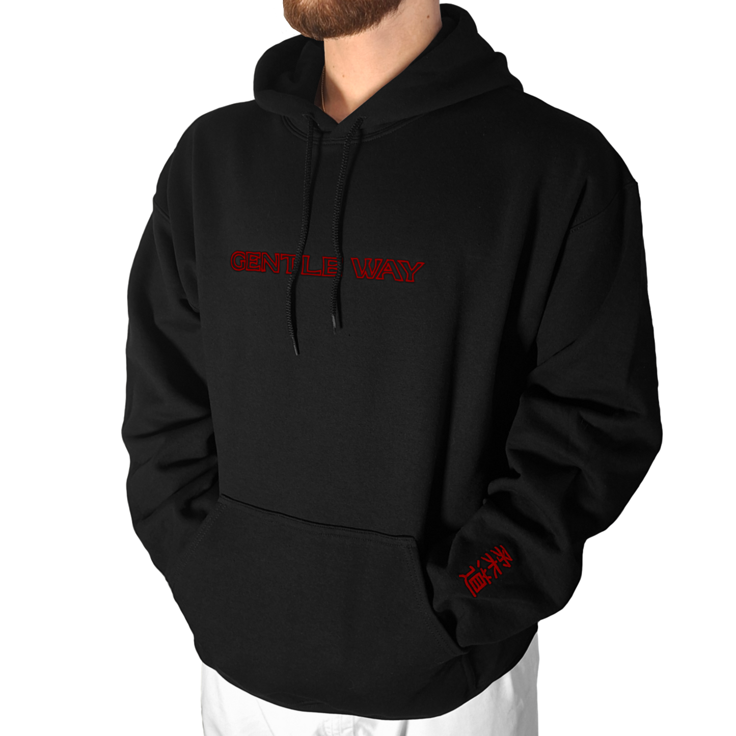 'Gentle Way' Embroidered Hoodie - Black & Red