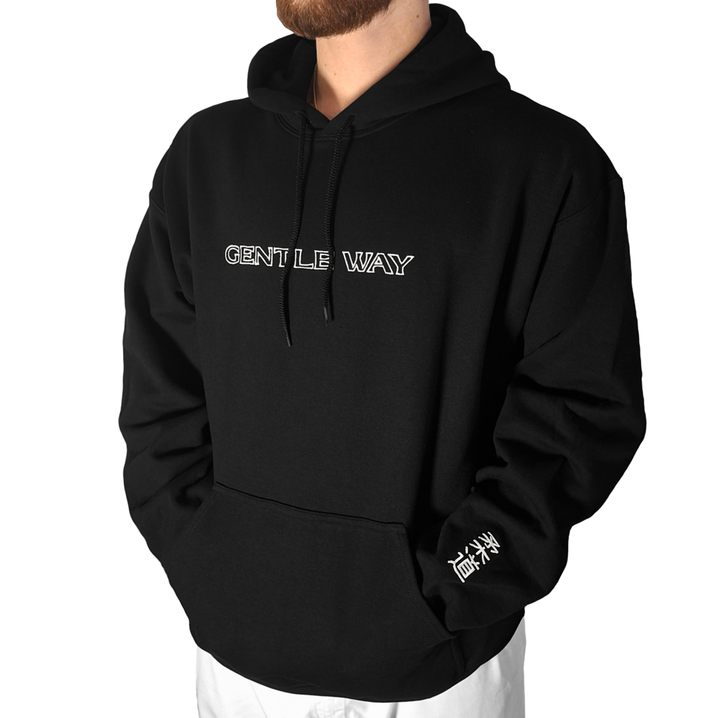 'Gentle Way' Embroidered Hoodie - Black & White