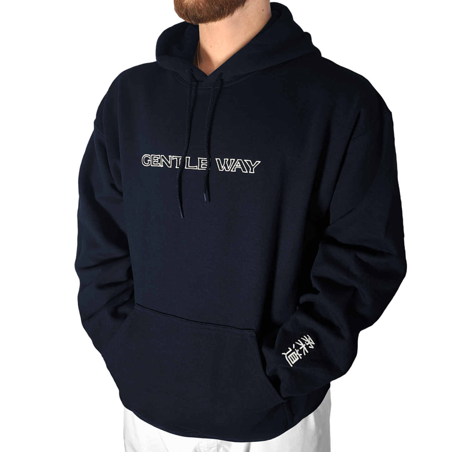 'Gentle Way' Embroidered Hoodie - Navy & White
