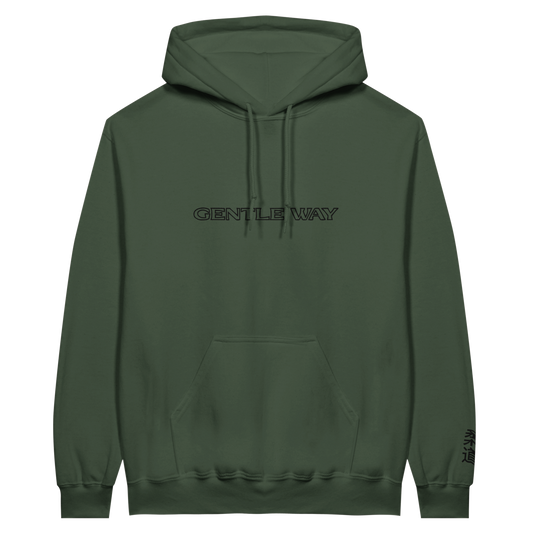 'Gentle Way' Embroidered Hoodie - Military Green & Black