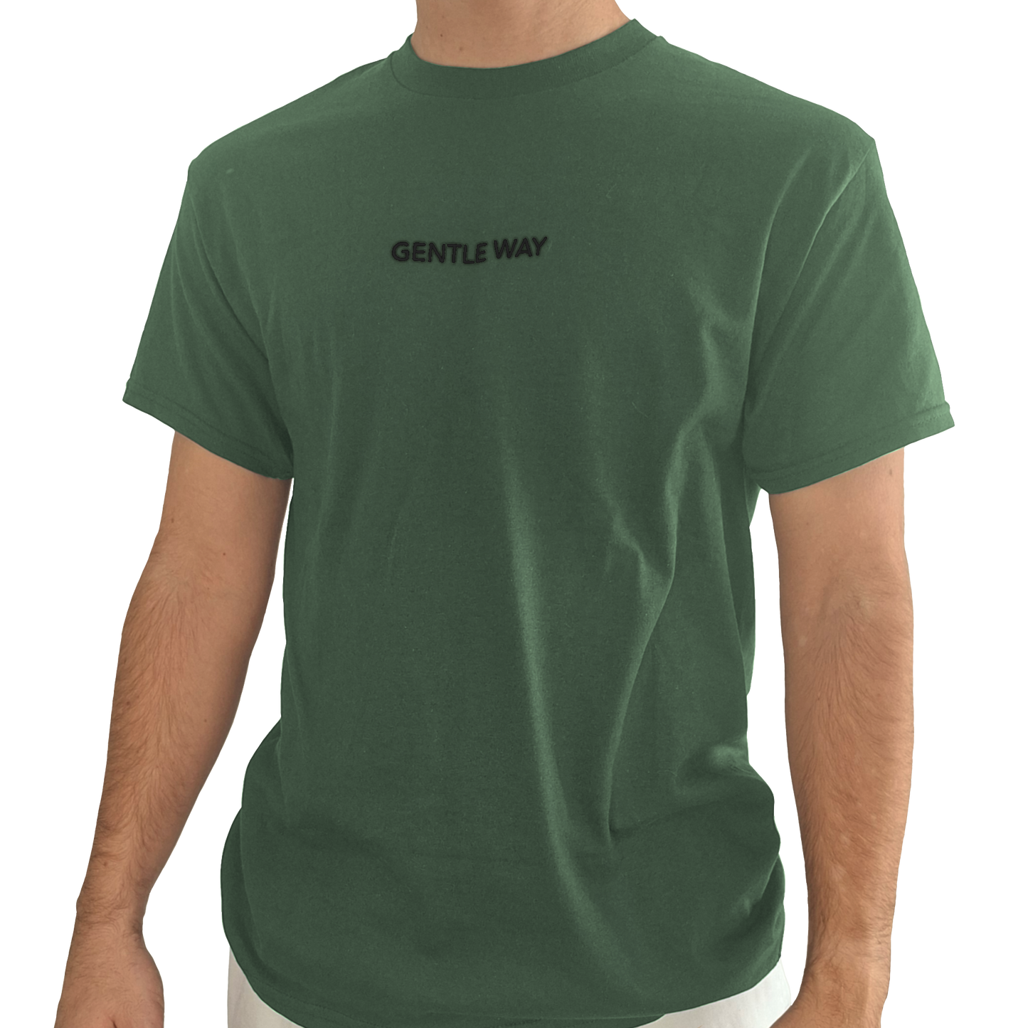 'Gentle Way' Embroidered T-shirt - Military Green & Black