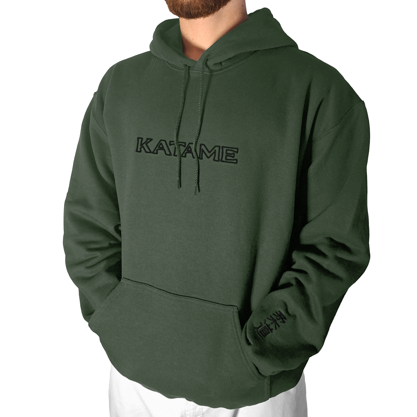 'KATAME' Embroidered Hoodie - Military Green & Black