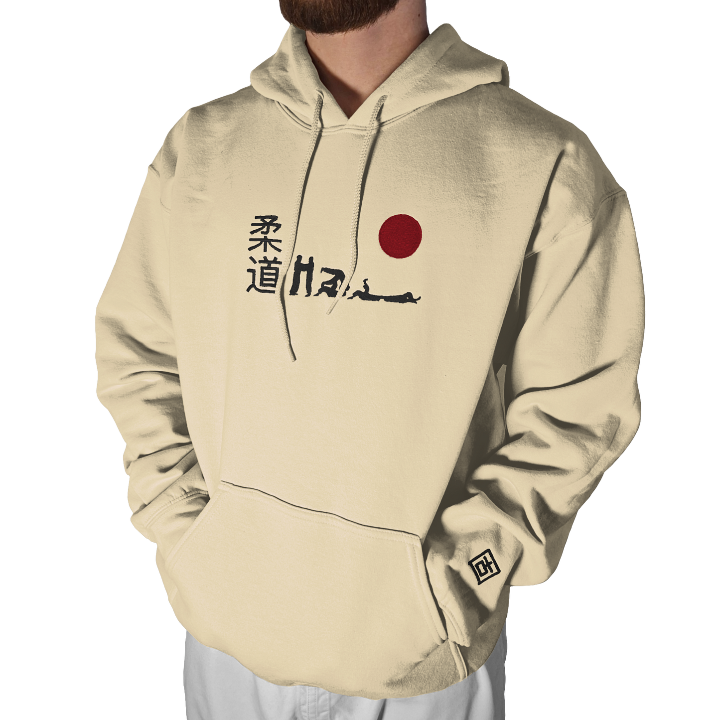 'Hajime' Embroidered Hoodie - Sand & Black