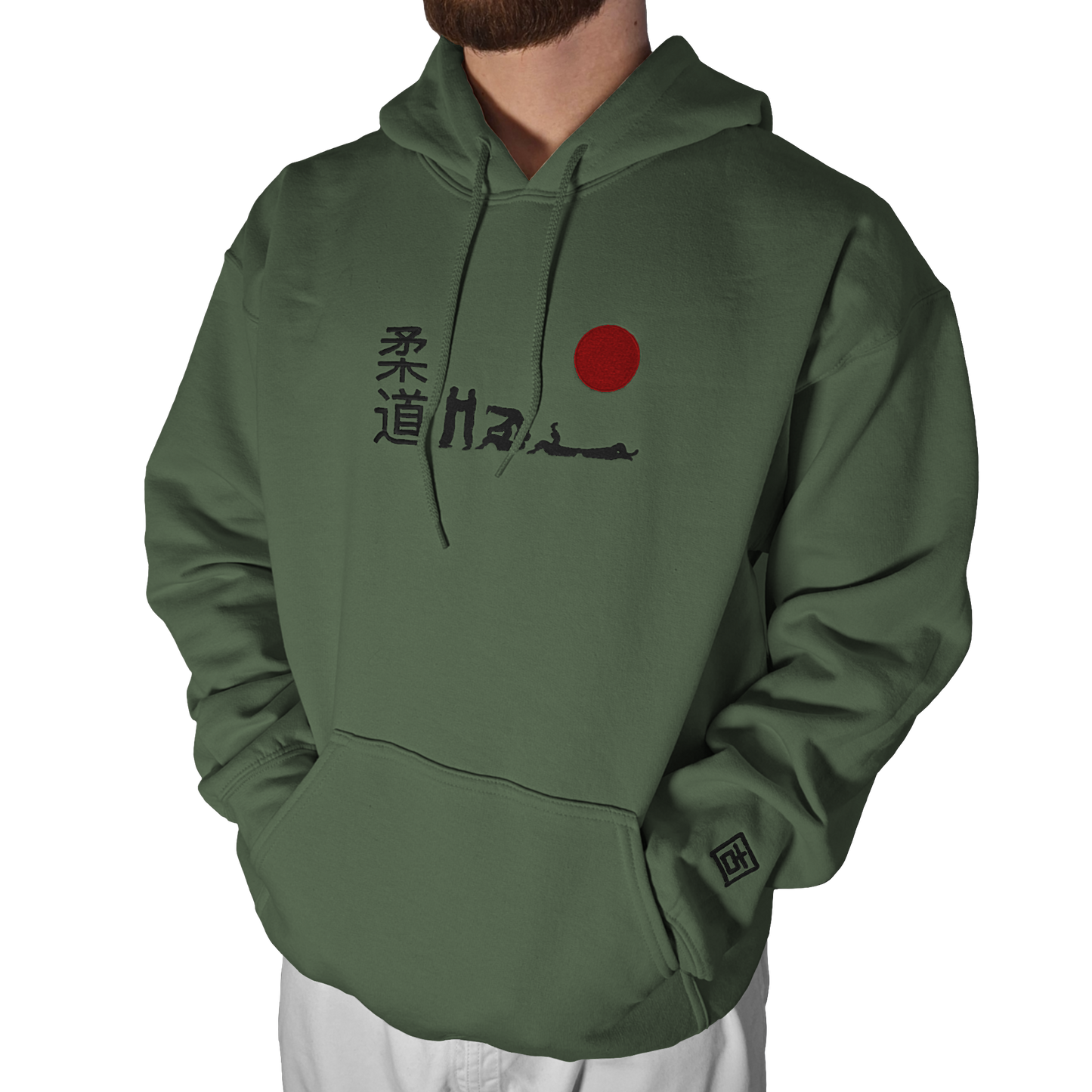'Hajime' Embroidered Hoodie - Military Green & Black