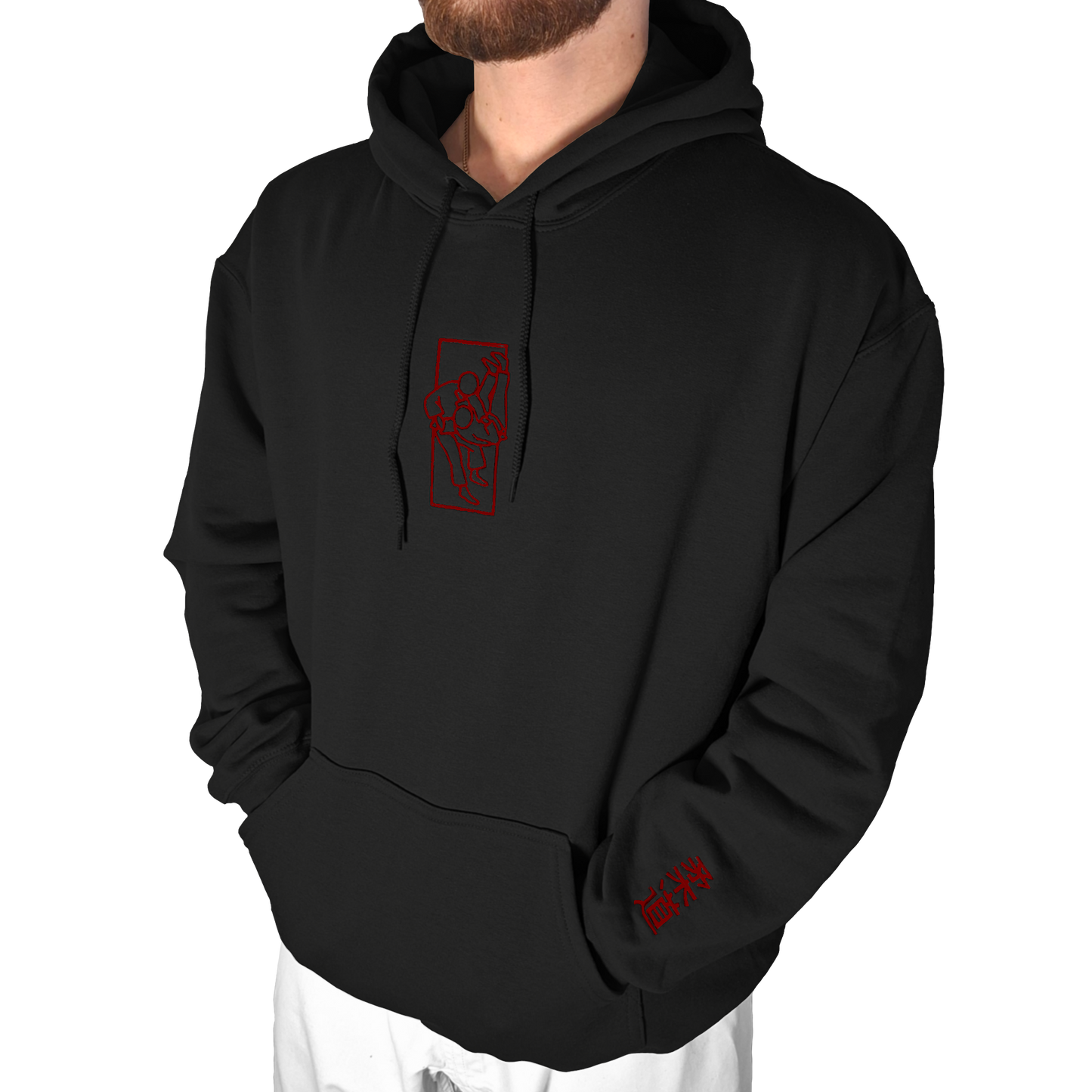 'Tachi' Embroidered Hoodie - Black &  Red