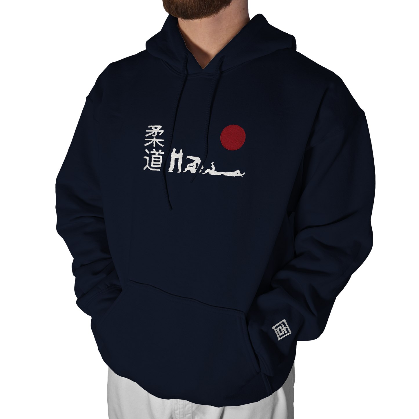 'Hajime' Embroidered Hoodie - Navy & White