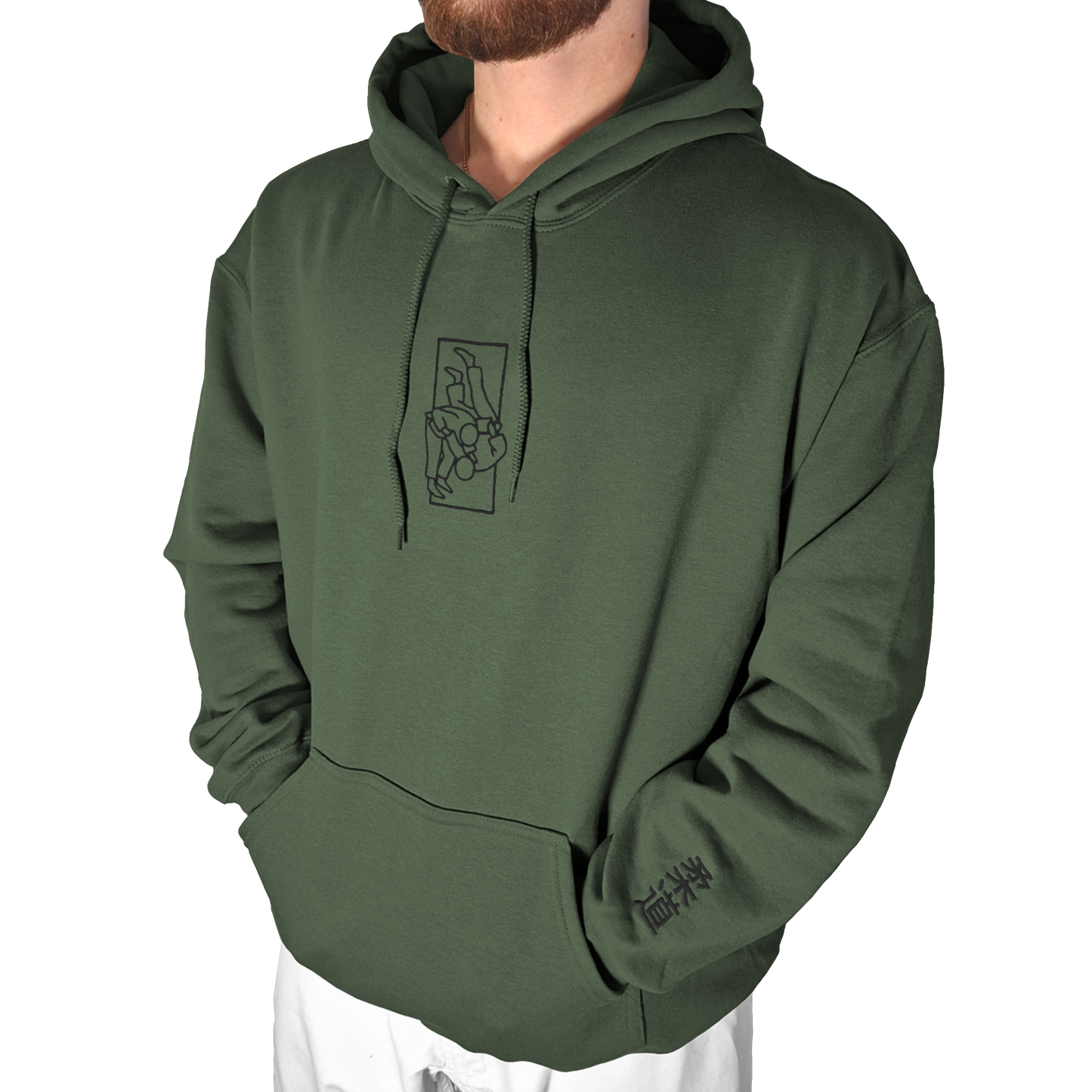 'Tachi' Embroidered Hoodie - Military Green & Black