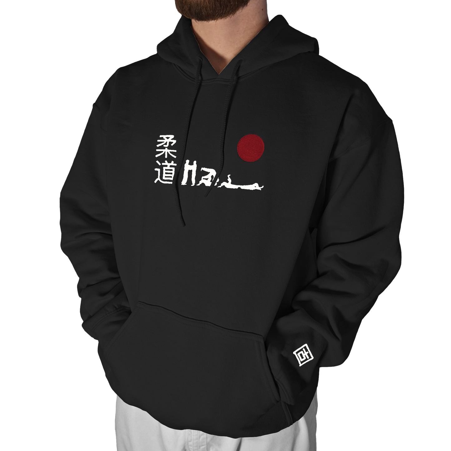 'Hajime' Embroidered Hoodie - Black & White/Red