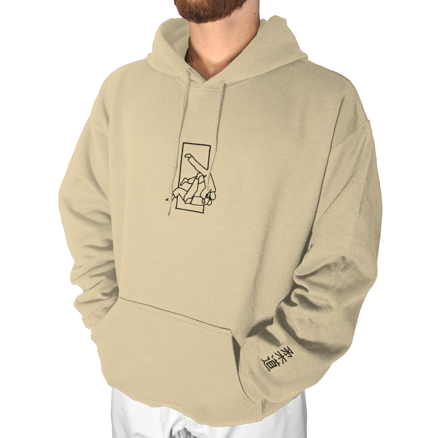 'Sutemi' Embroidered Hoodie - Sand & Black