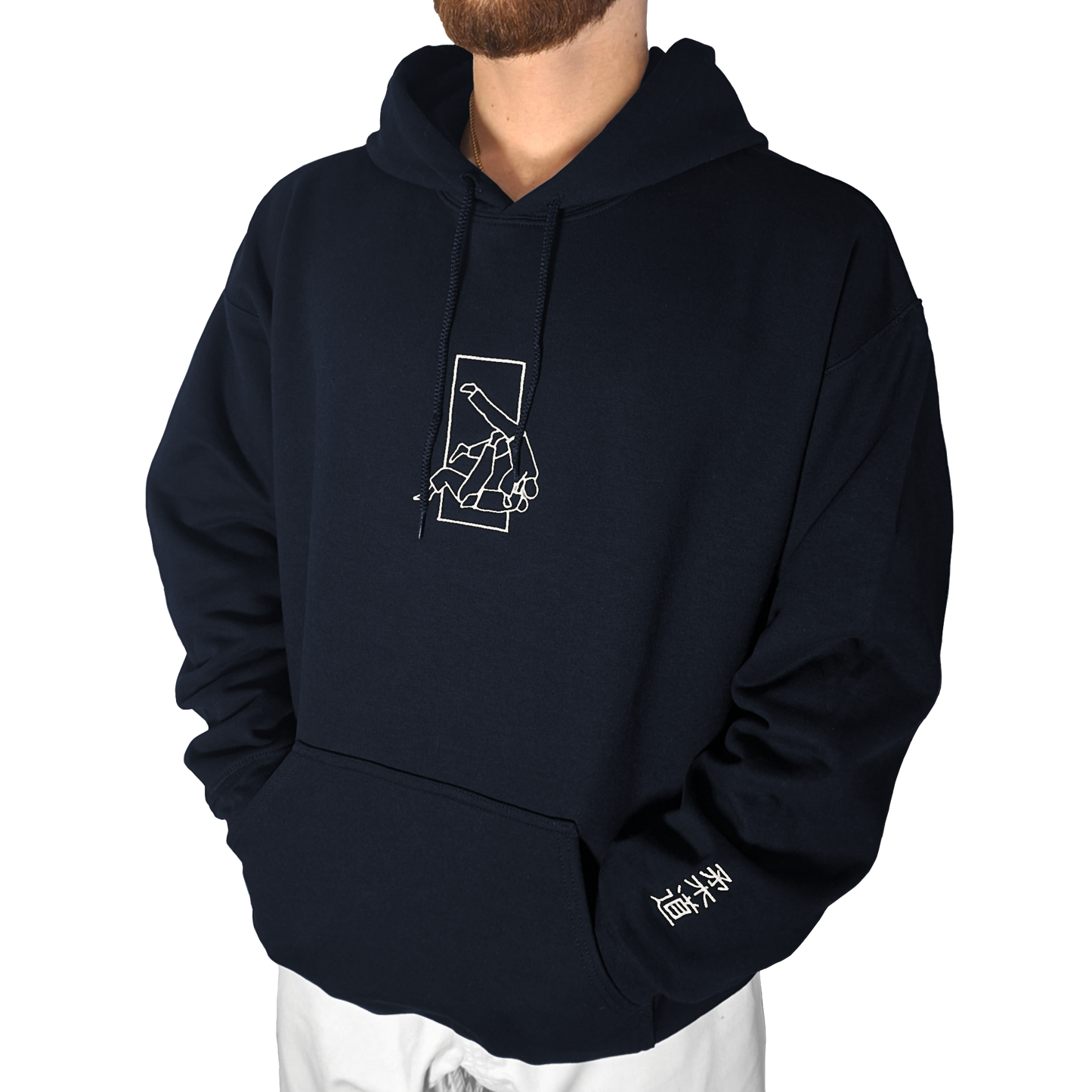 'Sutemi' Embroidered Hoodie - Navy & White