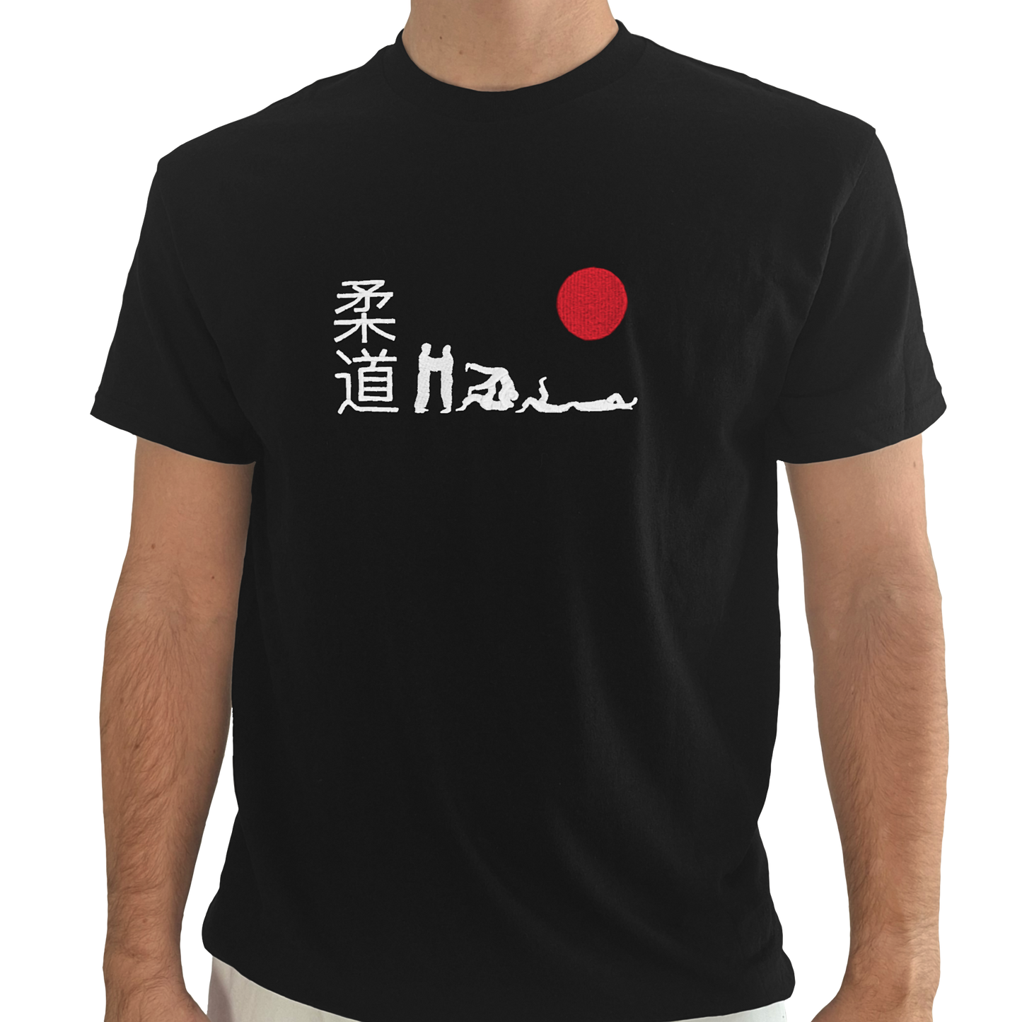 'Hajime' Embroidered T-shirt - Black & White/Red
