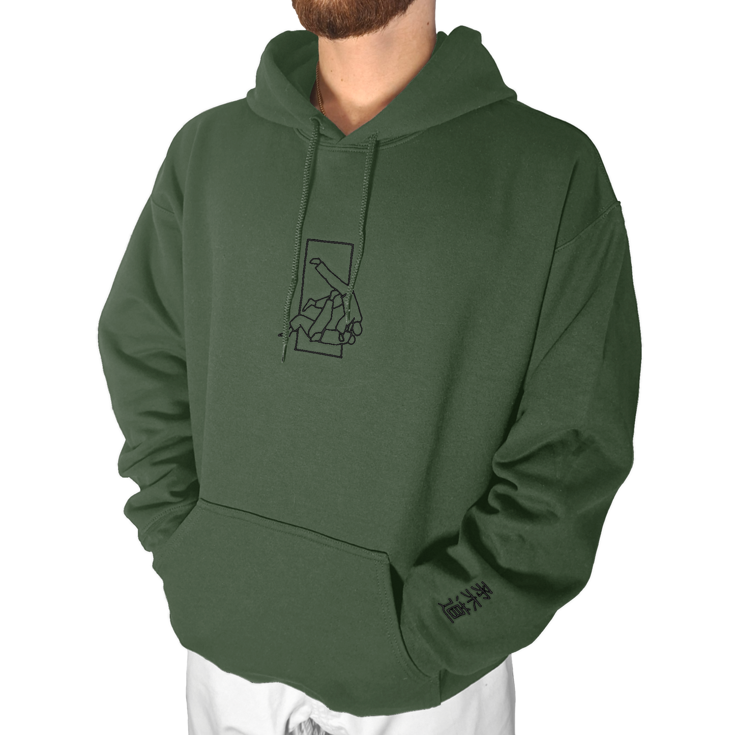 'Sutemi' Embroidered Hoodie - Military Green & Black