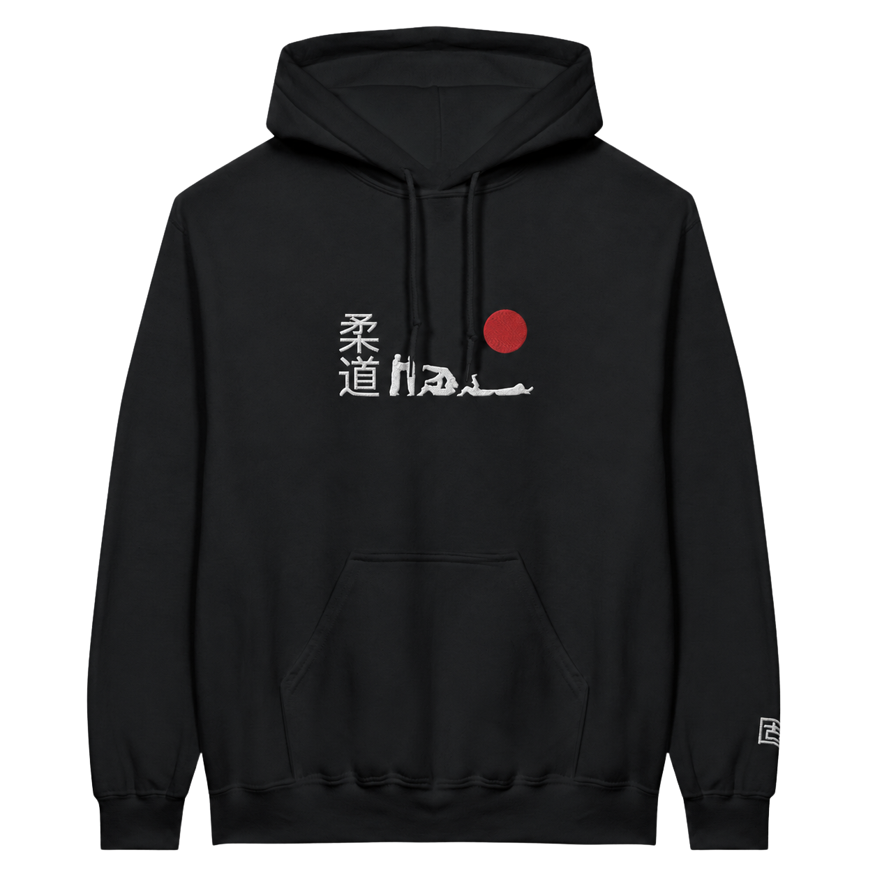 'Hajime' Embroidered Hoodie - Black & White/Red