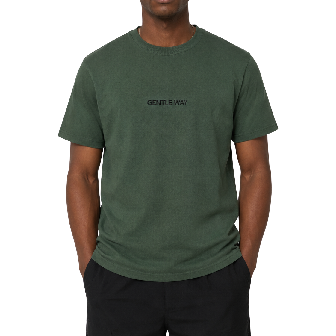 'Gentle Way' Embroidered T-shirt - Military Green & Black