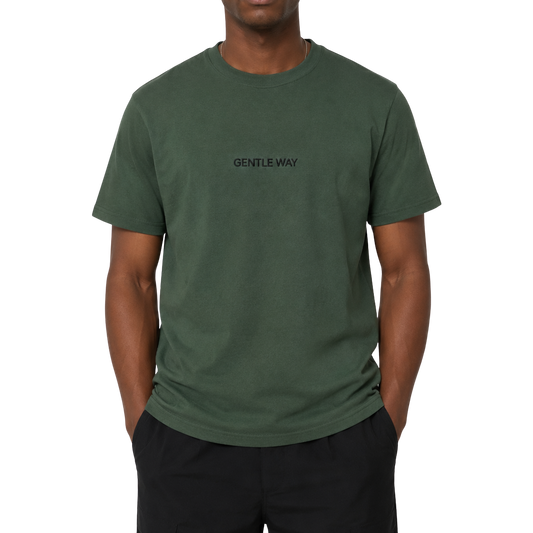 'Gentle Way' Embroidered T-shirt - Military Green & Black