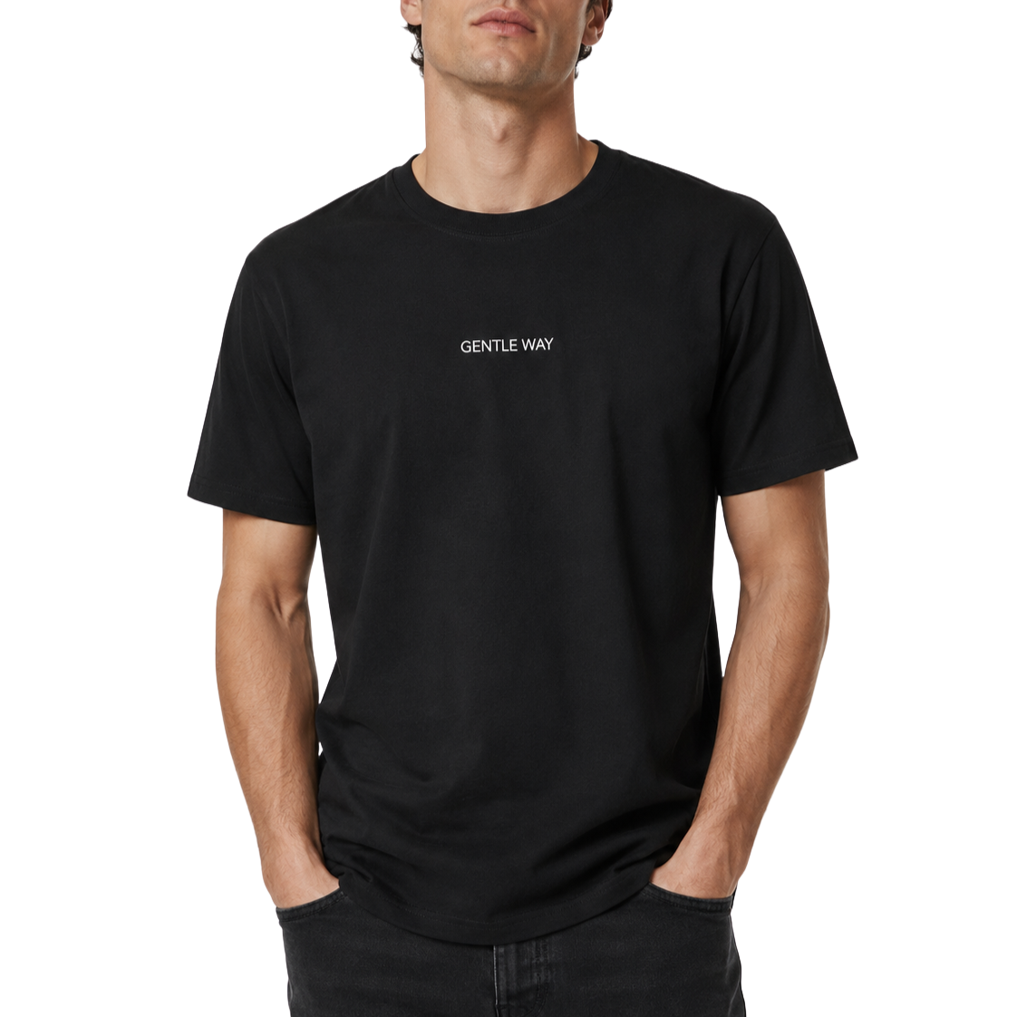 'Gentle Way' Embroidered T-shirt - Black & White