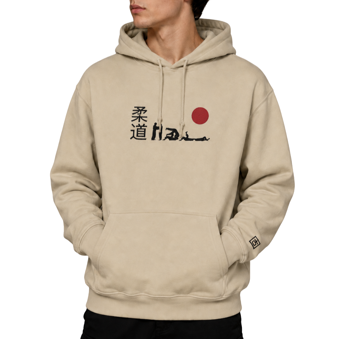 'Hajime' Embroidered Hoodie - Sand & Black