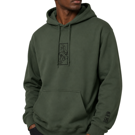 'Tachi' Embroidered Hoodie - Military Green & Black