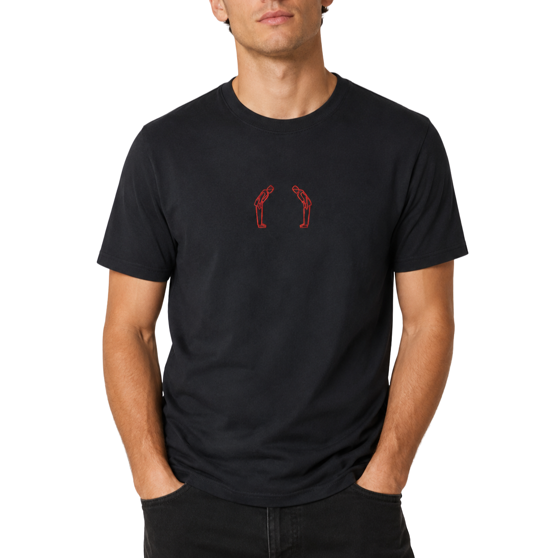 'Rei' Embroidered T-shirt - Black & Red