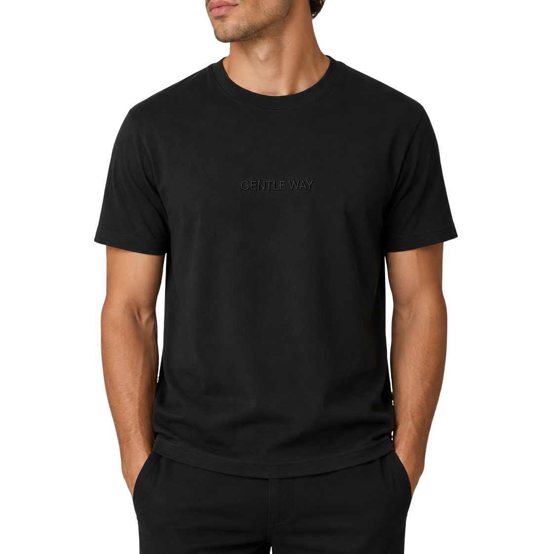 'Gentle Way' Embroidered T-shirt - All Black