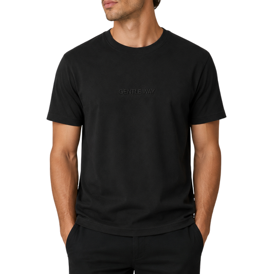 'Gentle Way' Embroidered T-shirt - All Black