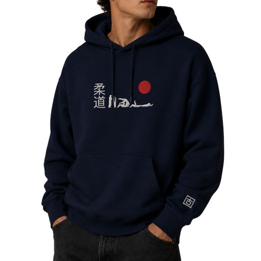 'Hajime' Embroidered Hoodie - Navy & White