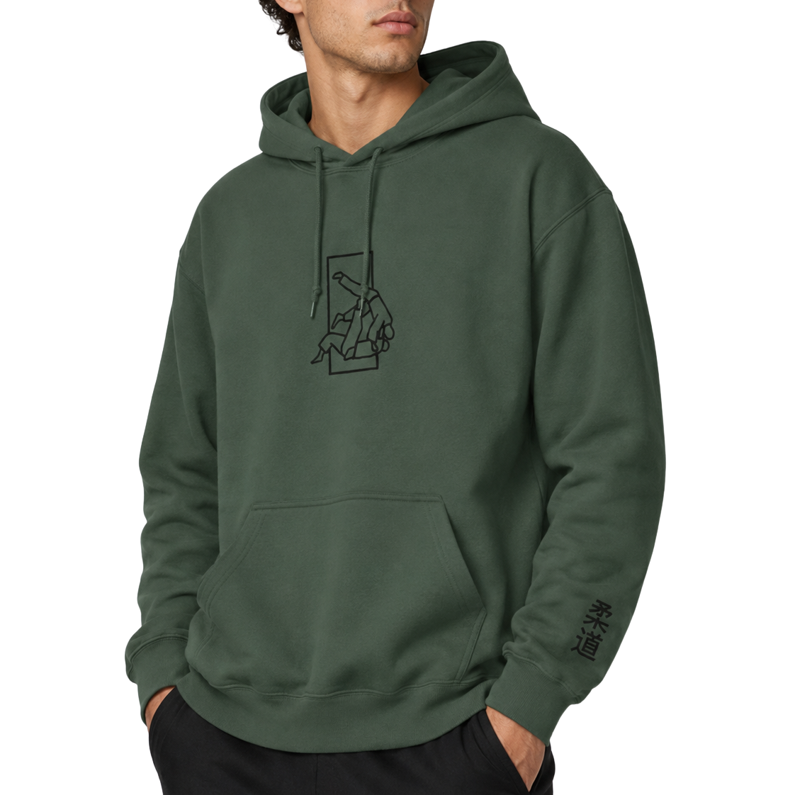 'Sutemi' Embroidered Hoodie - Military Green & Black