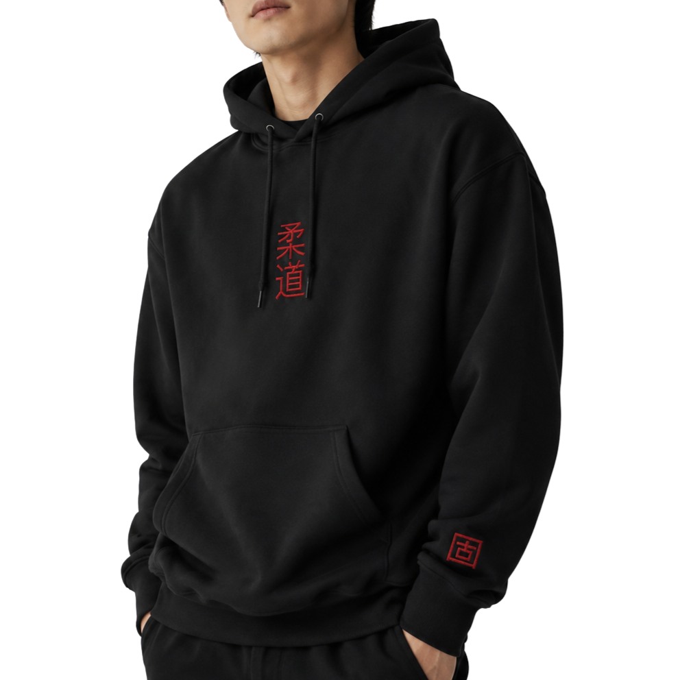'Kanji' Embroidered Hoodie - Black & Red