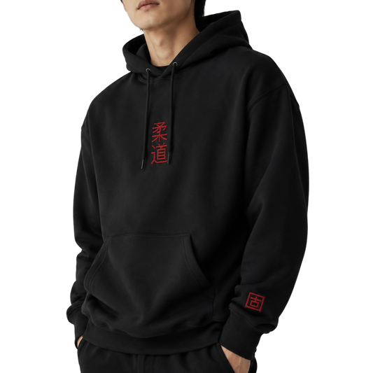 'Kanji' Embroidered Hoodie - Black & Red