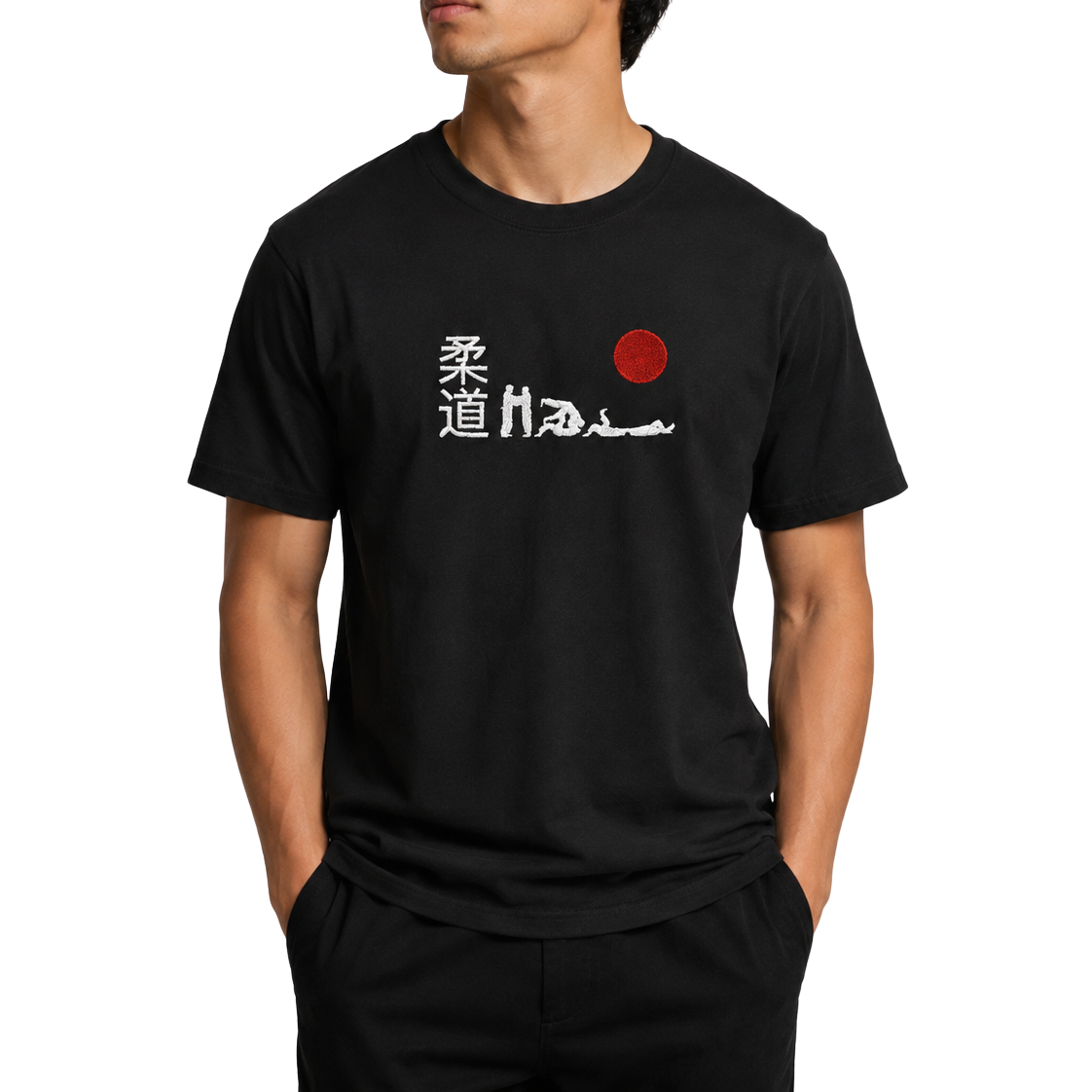 'Hajime' Embroidered T-shirt - Black & White/Red